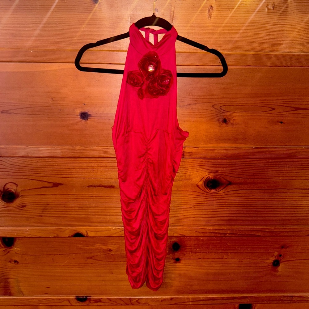 Red Stretchable Halter Dress